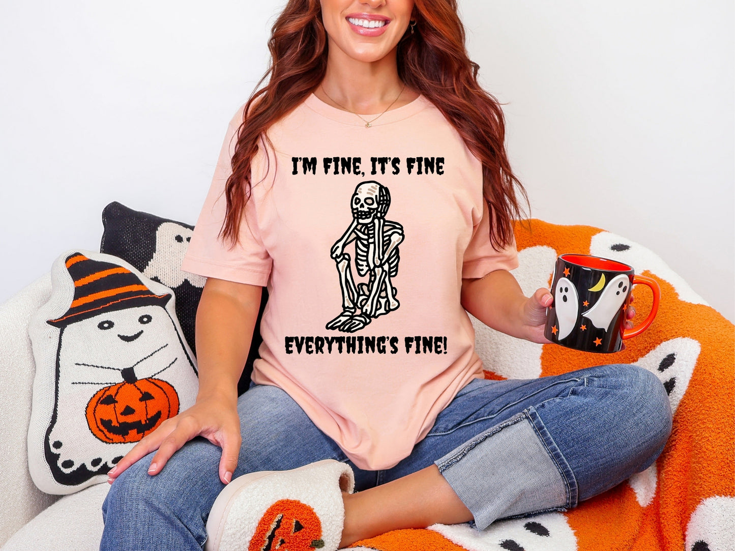 I’m Fine Skeleton Halloween T-Shirt – Funny Spooky Graphic Tee