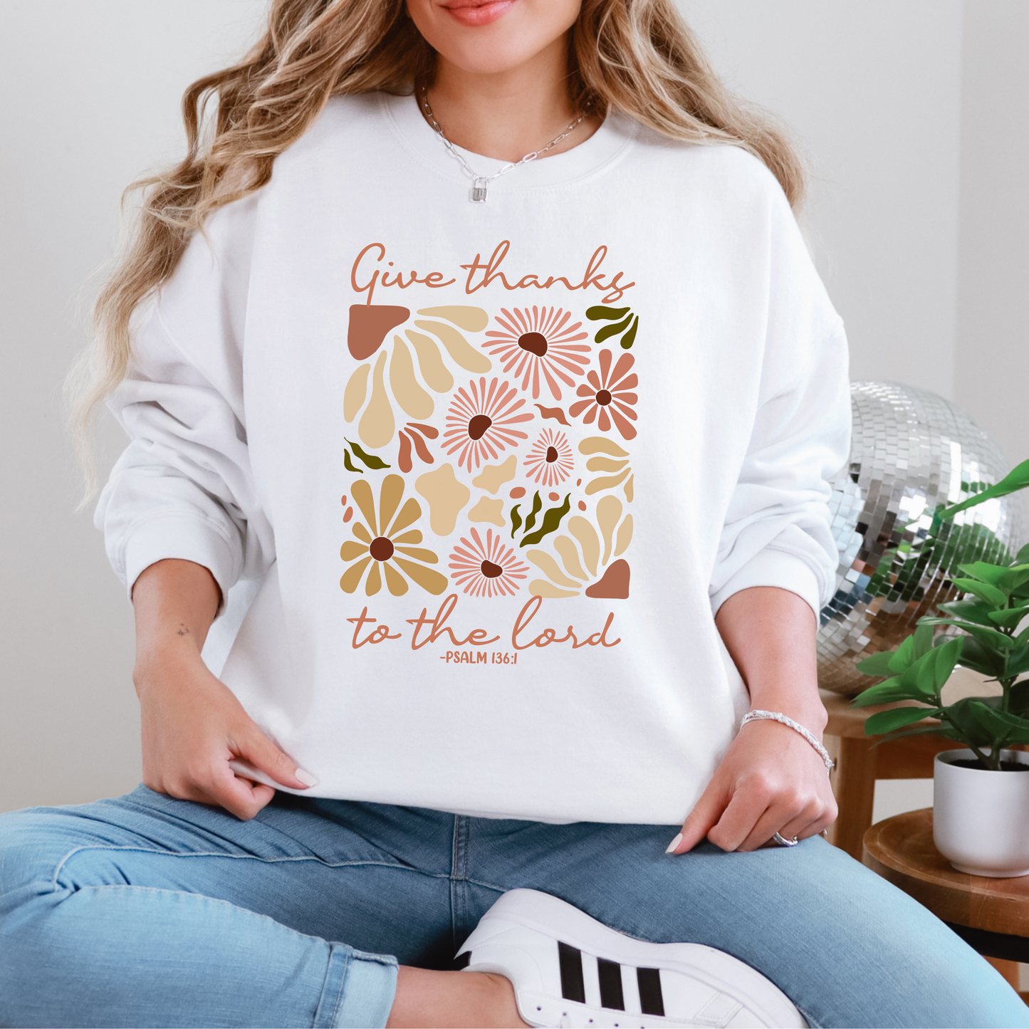 Give Thanks to The Lord Sweatshirt Floral Design