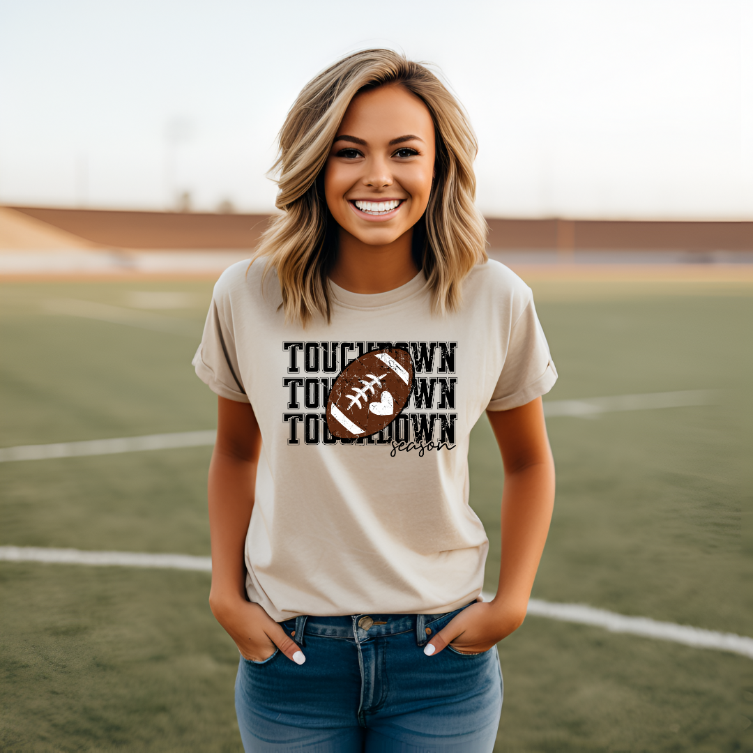 Touchdown Season Football with white heart Tshirt