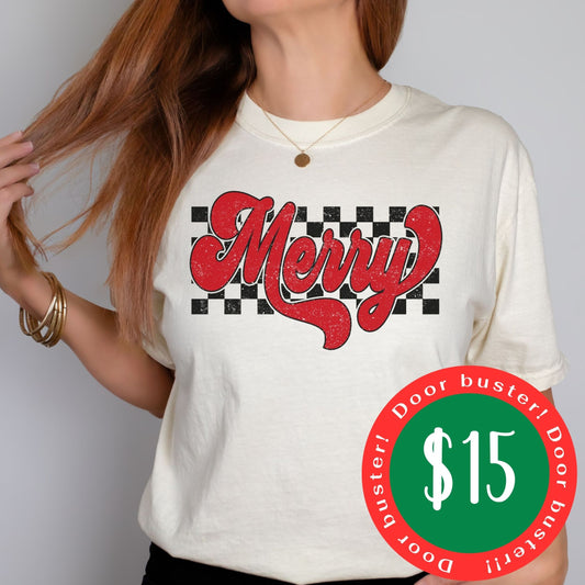 Merry checkered Comfort Colors tshirt