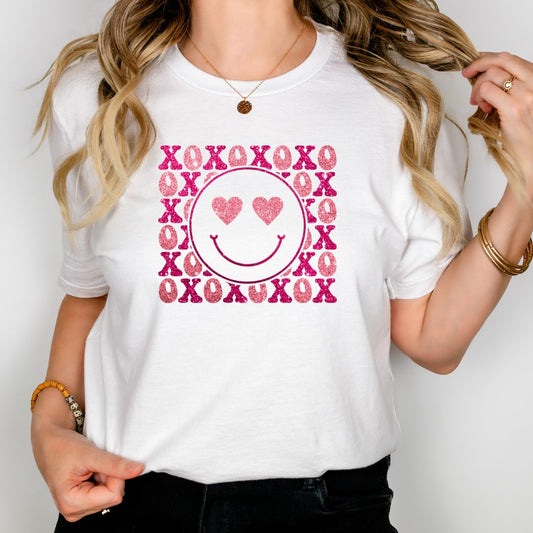 Glitter Smiley Face XOXO Valentine's Women's Graphic Tee