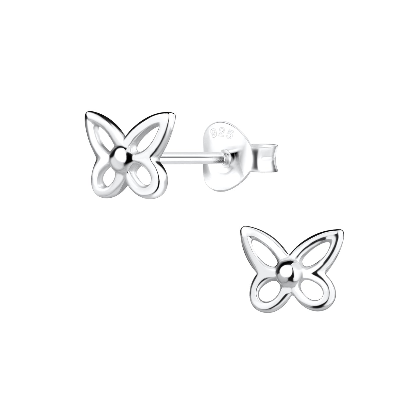 a pair of earrings with a butterfly design