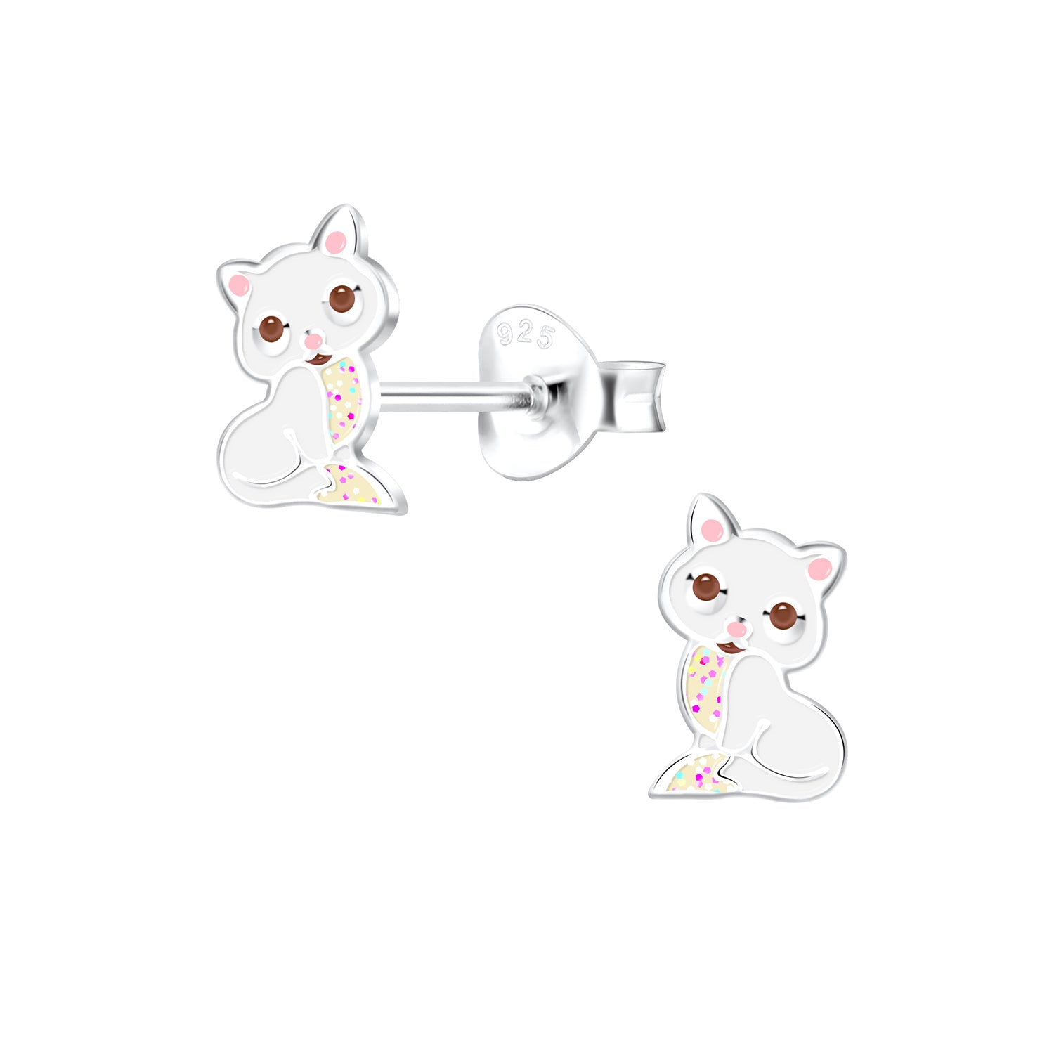 a pair of earrings with a cat on it