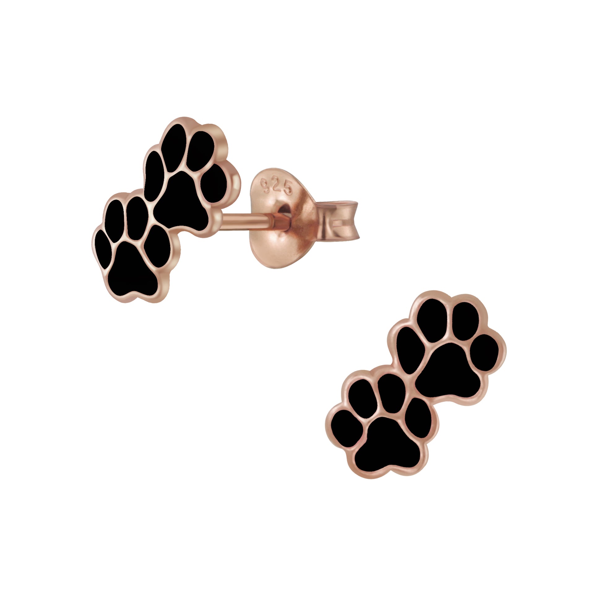 a pair of black and white paw prints on a pair of earrings