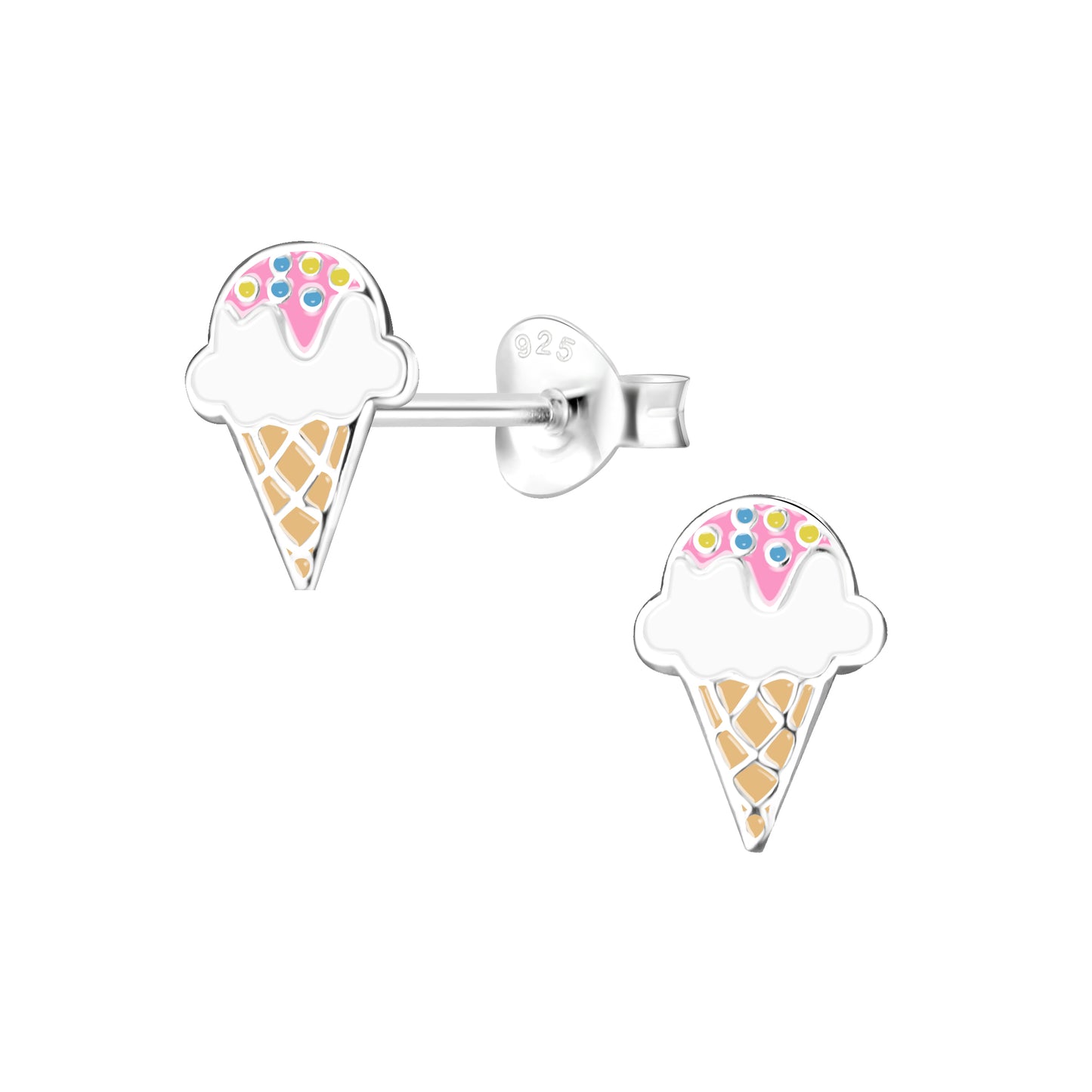 a pair of ice cream earrings on a white background