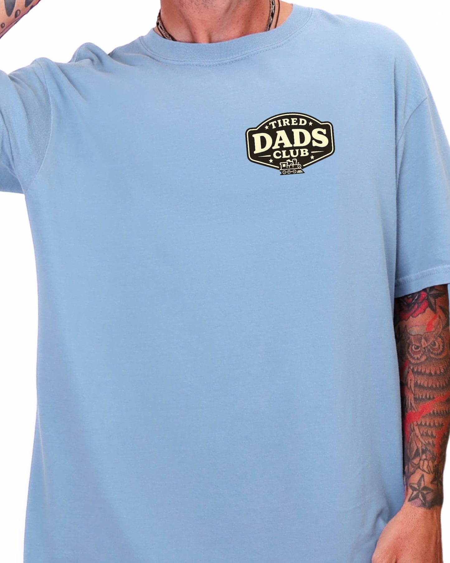 Tired Dads Club Train Shirt, Play Mat Tshirt for Dad, Interactive Tee, Fun Dad Gift, Train Engineer Shirt, Sensory Play Tee