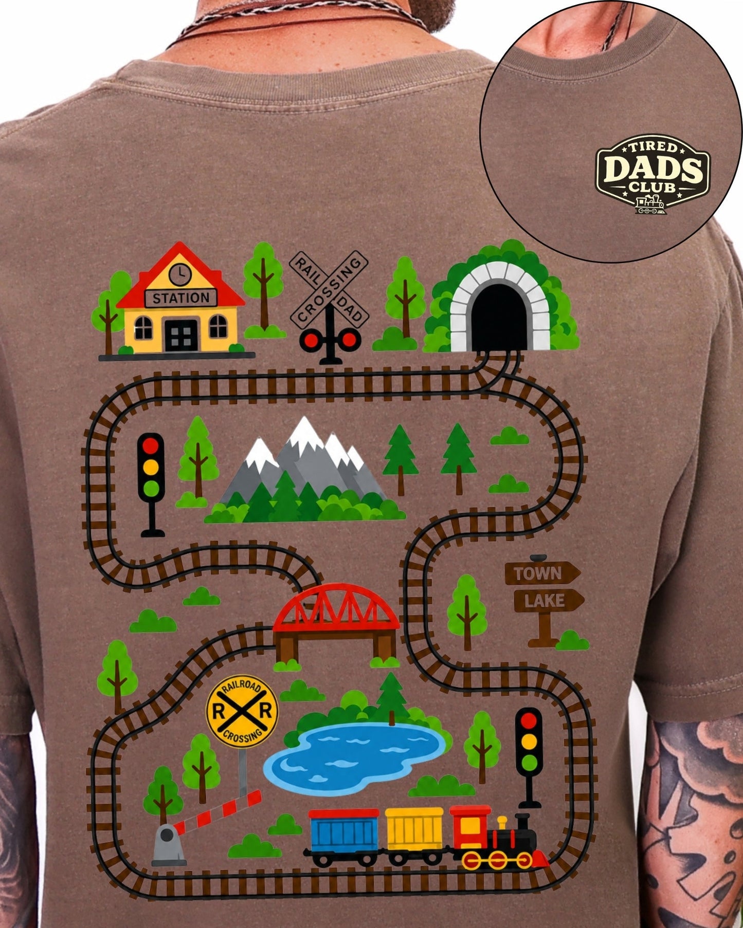 Tired Dads Club Train Shirt, Play Mat Tshirt for Dad, Interactive Tee, Fun Dad Gift, Train Engineer Shirt, Sensory Play Tee