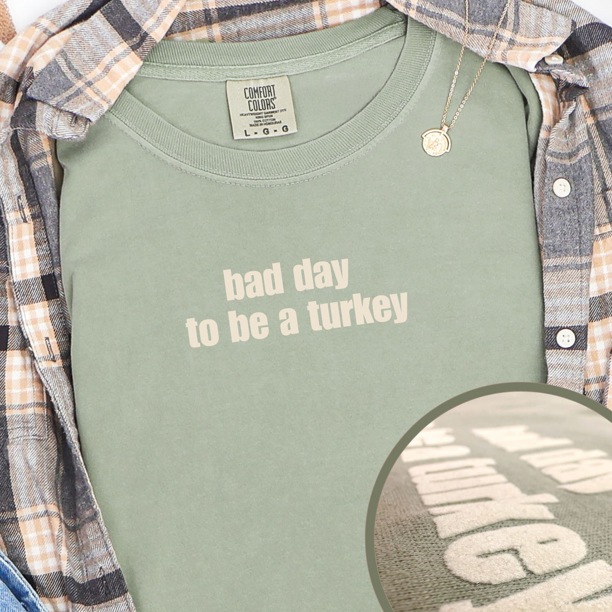 Bad Day to Be a Turkey T-Shirt in Bay with Ivory Flocked Lettering
