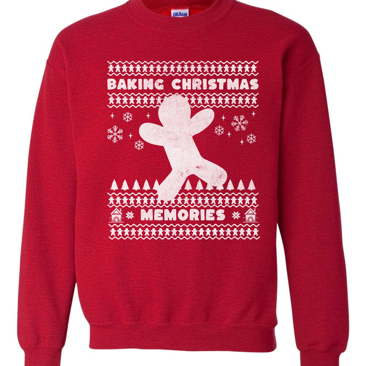 Antique Cherry Red sweatshirt with Baking Christmas Memories reindeer design.