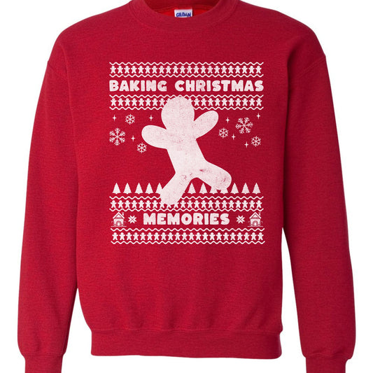 Antique Cherry Red sweatshirt with Baking Christmas Memories reindeer design.