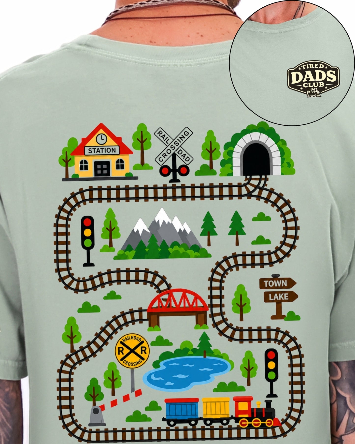 Tired Dads Club Train Shirt, Play Mat Tshirt for Dad, Interactive Tee, Fun Dad Gift, Train Engineer Shirt, Sensory Play Tee