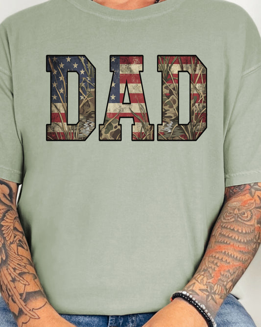 Patriotic Camo Dad Shirt | Father’s Day Gift for Dad | American Flag Dad Tee | Outdoor Dad Shirt