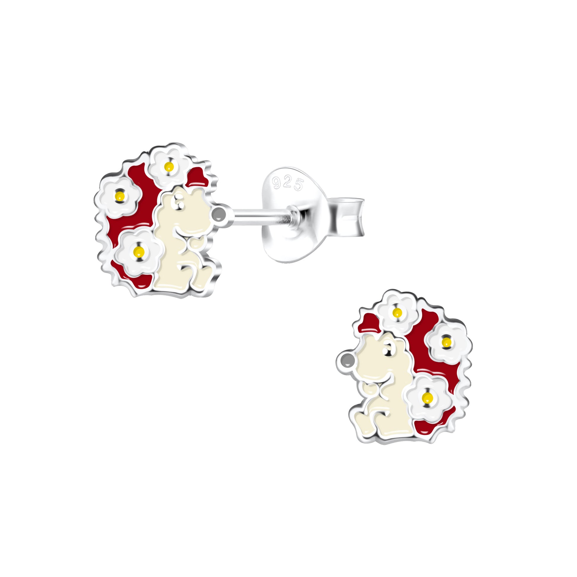 a pair of earrings with a sheep on it