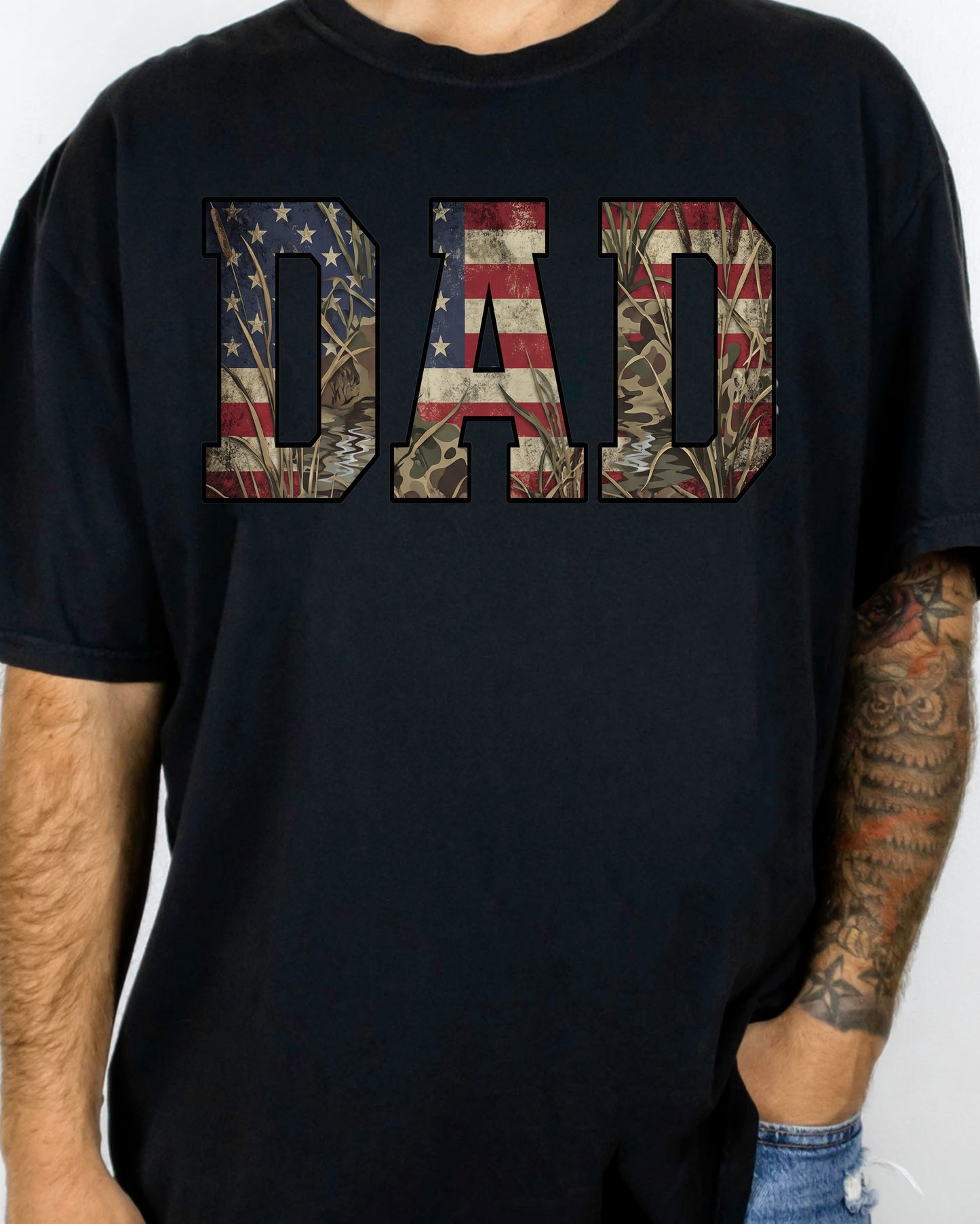 Patriotic Camo Dad Shirt | Father’s Day Gift for Dad | American Flag Dad Tee | Outdoor Dad Shirt