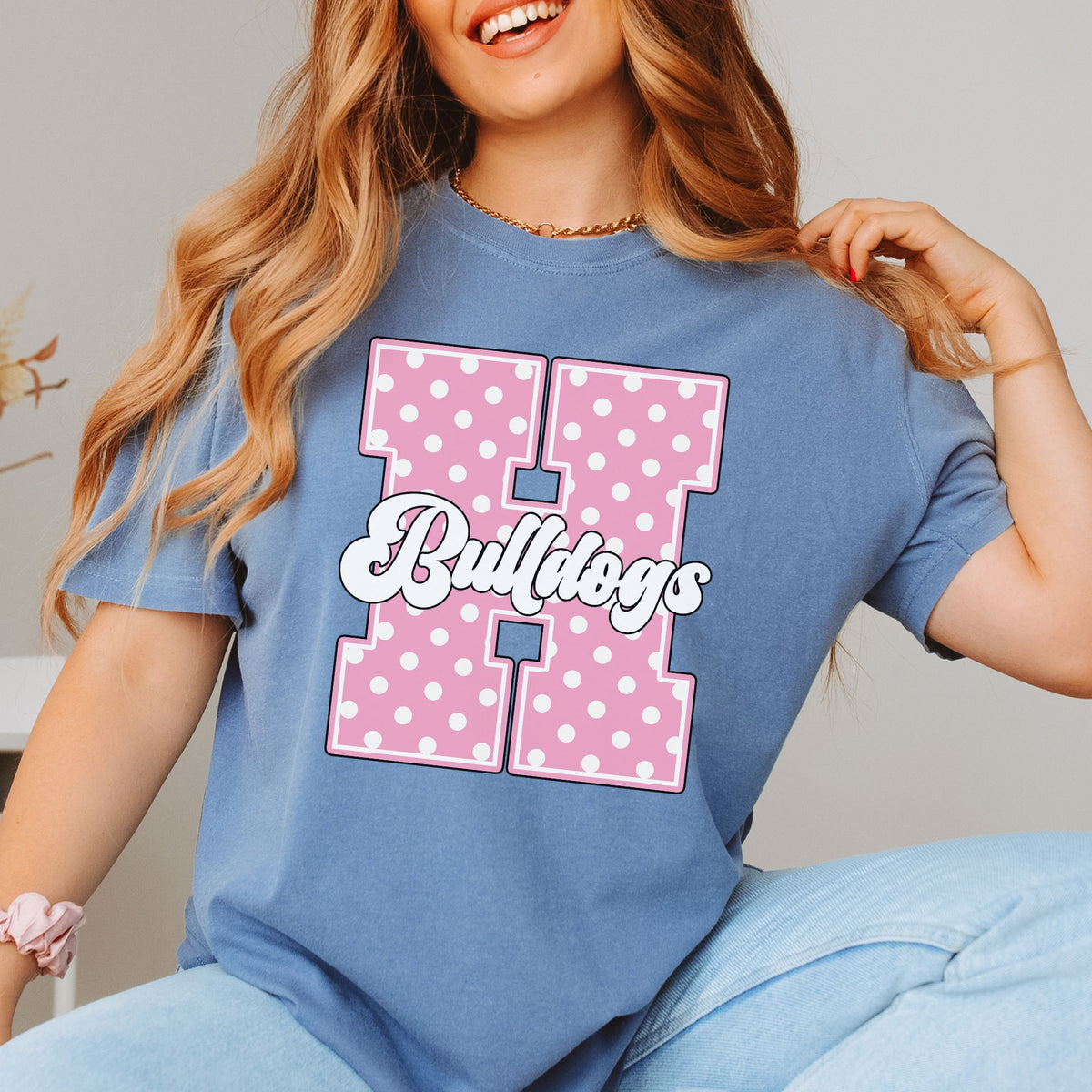 Hamilton Pink Polka Dot Initial Comfort Colors Tee