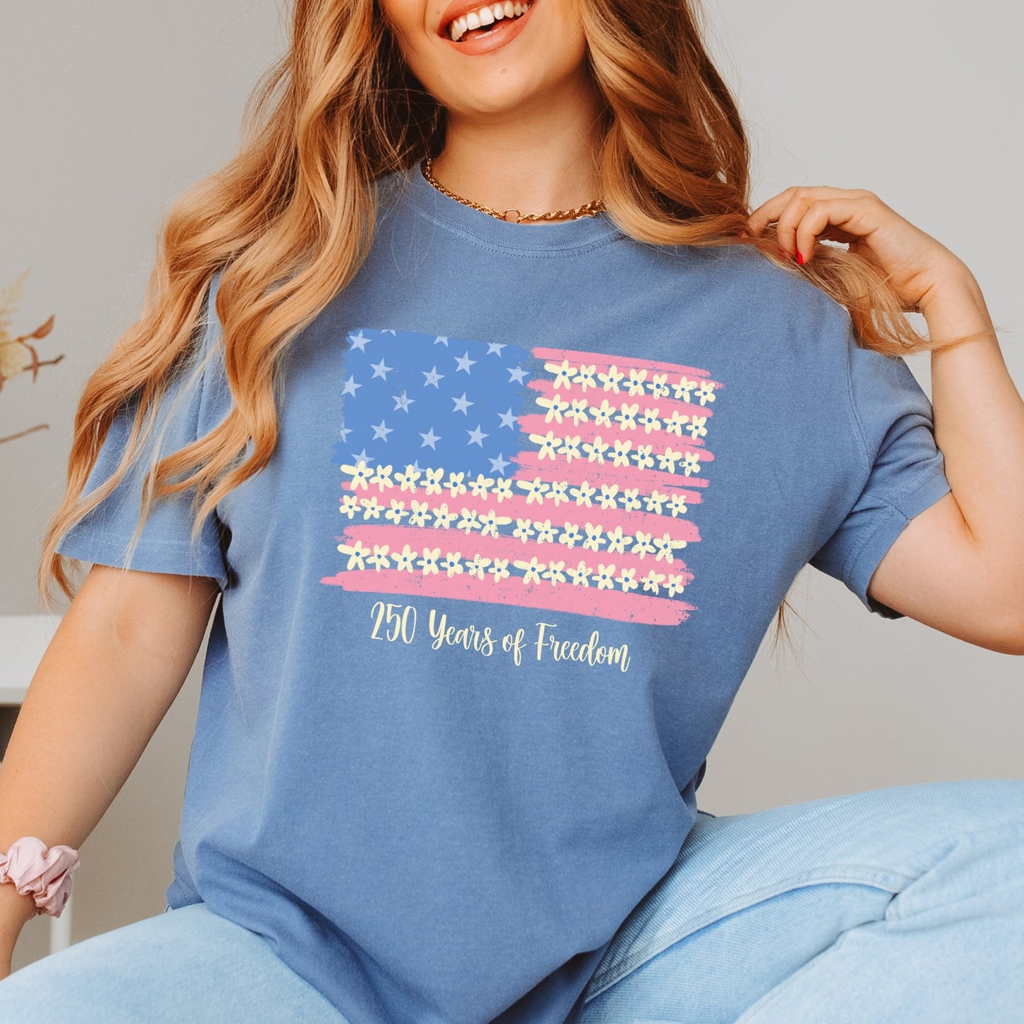 Floral American Flag 250 Years of Freedom T-Shirt | Patriotic Comfort Colors Tee