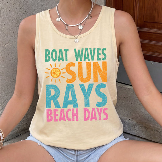 Butter tank top with colorful Boat Waves Sun Rays Beach Days graphic