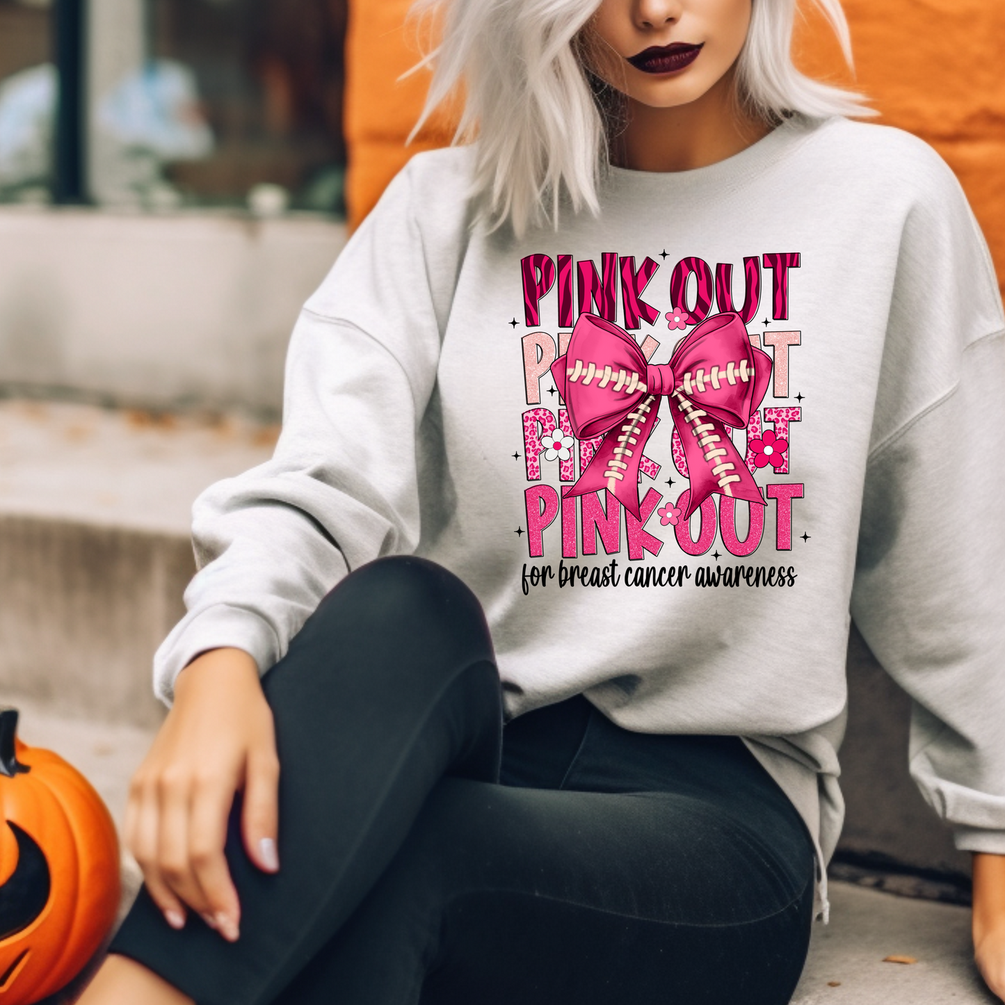 Pink Out Sweatshirt with Football Bow