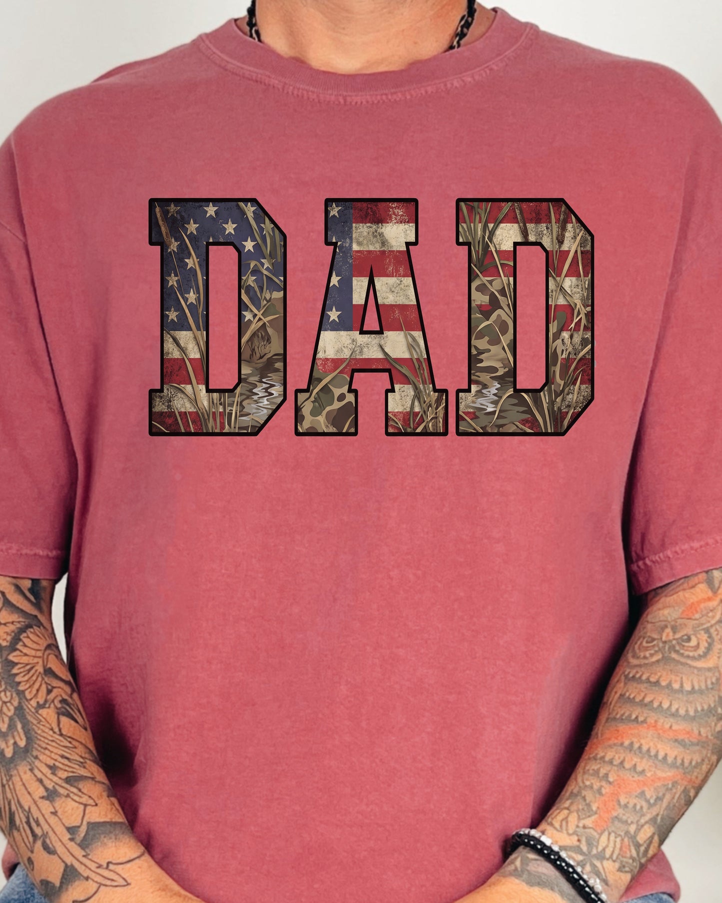 Patriotic Camo Dad Shirt | Father’s Day Gift for Dad | American Flag Dad Tee | Outdoor Dad Shirt