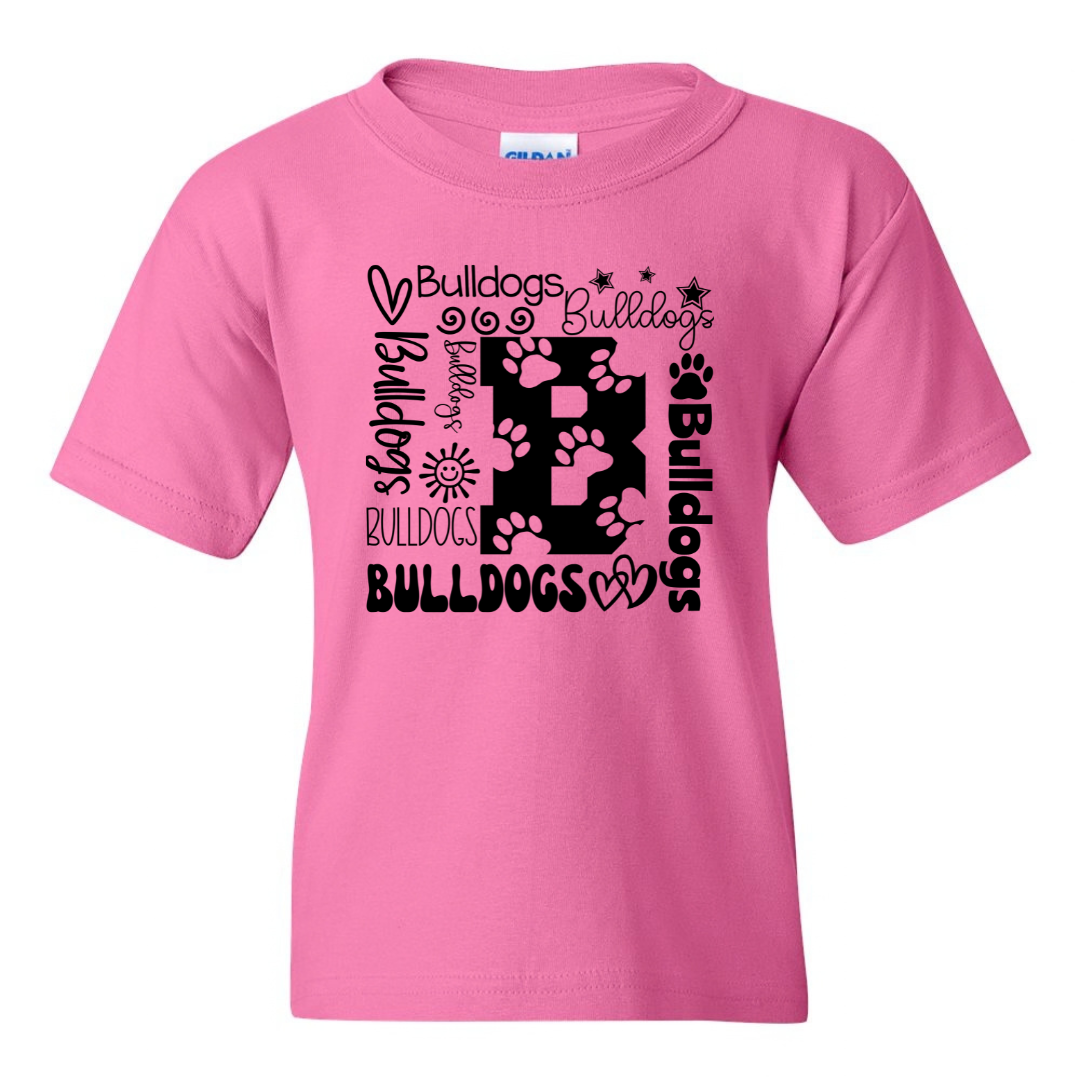 Bulldogs B collage design on Azalea Gildan 5000B youth T-shirt