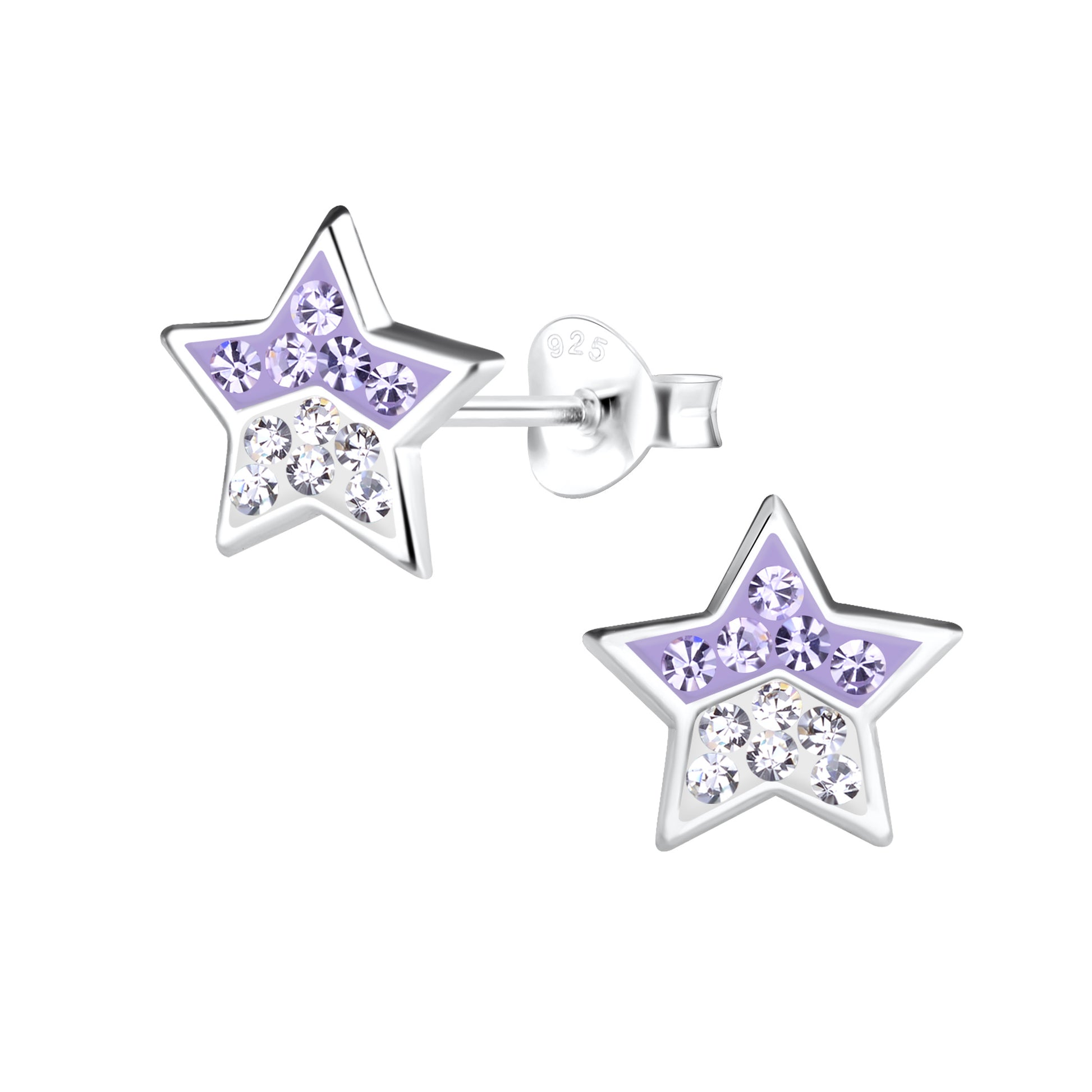 a pair of earrings with a star design