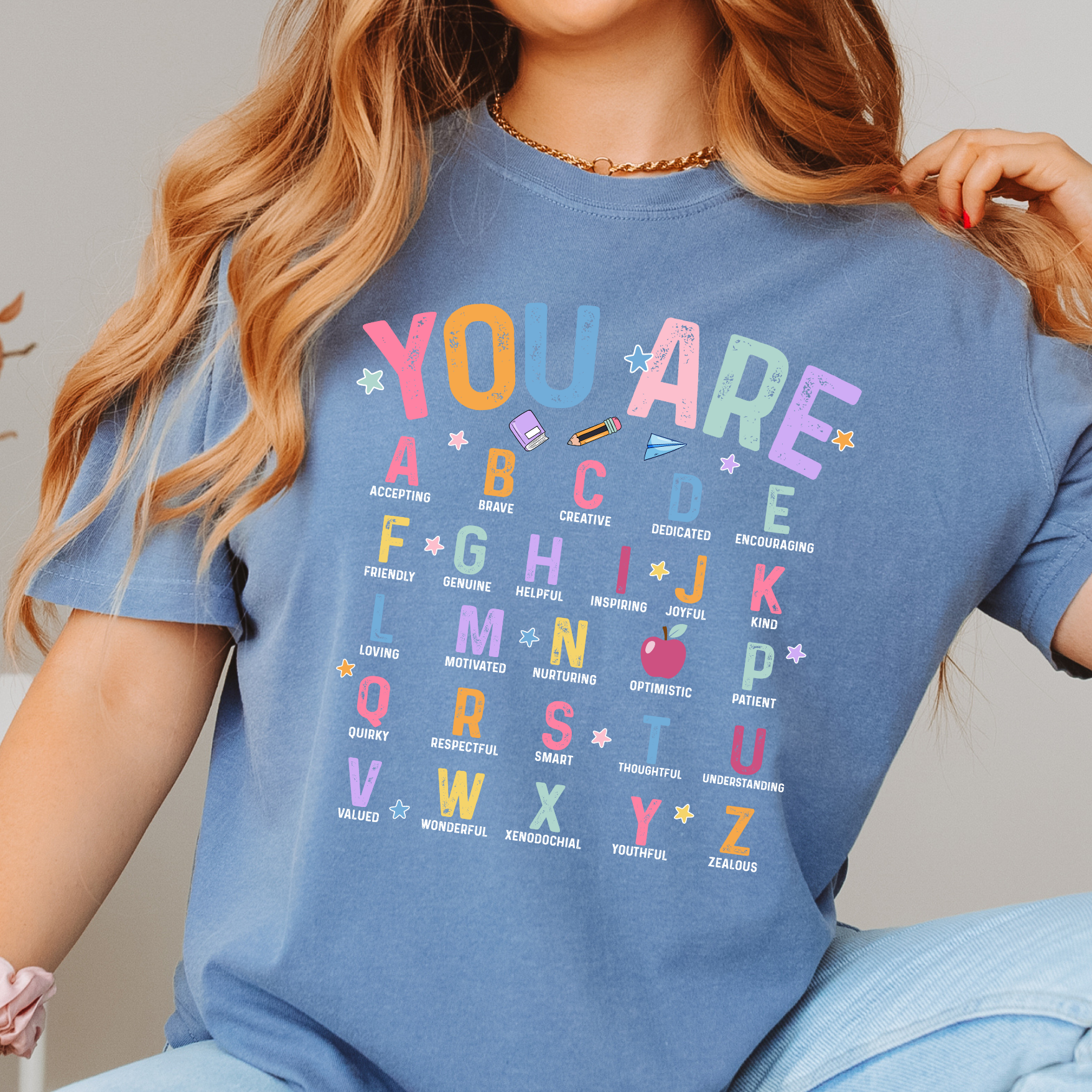 a woman wearing a t - shirt that says you are a f is for f