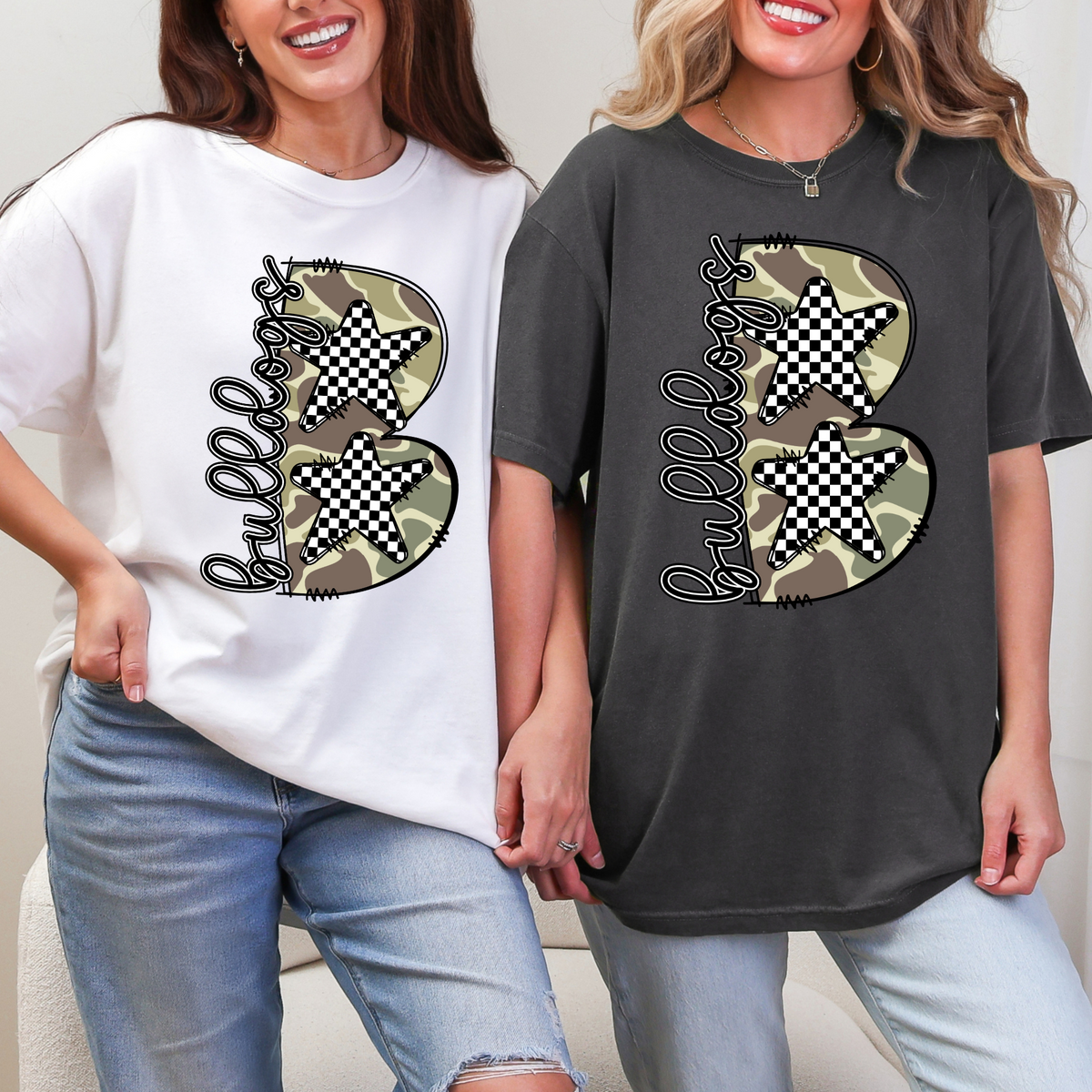 White and Pepper Comfort Colors 1717 Bulldogs camouflage B graphic tees