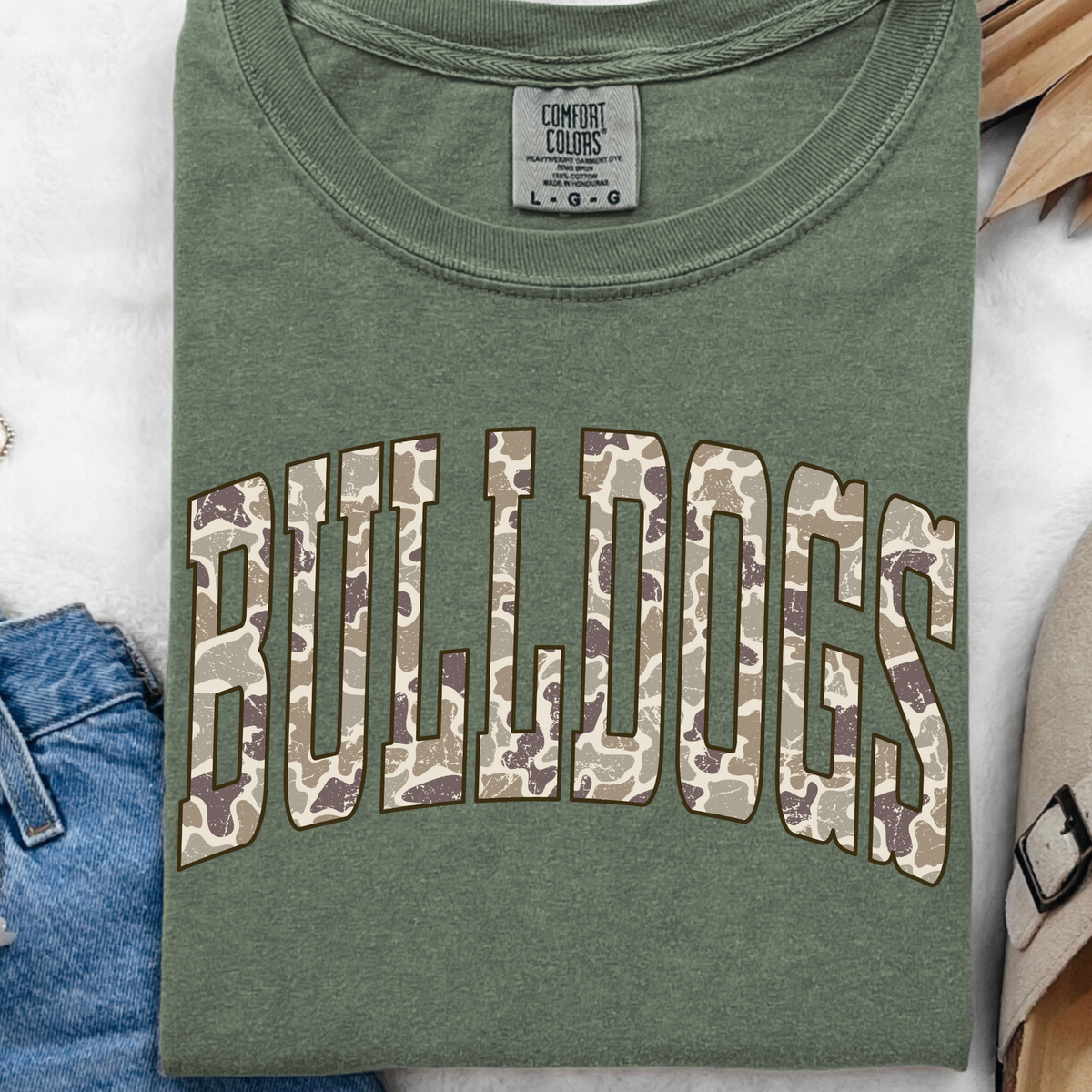 Folded Moss Camo BULLDOGS graphic T-shirt