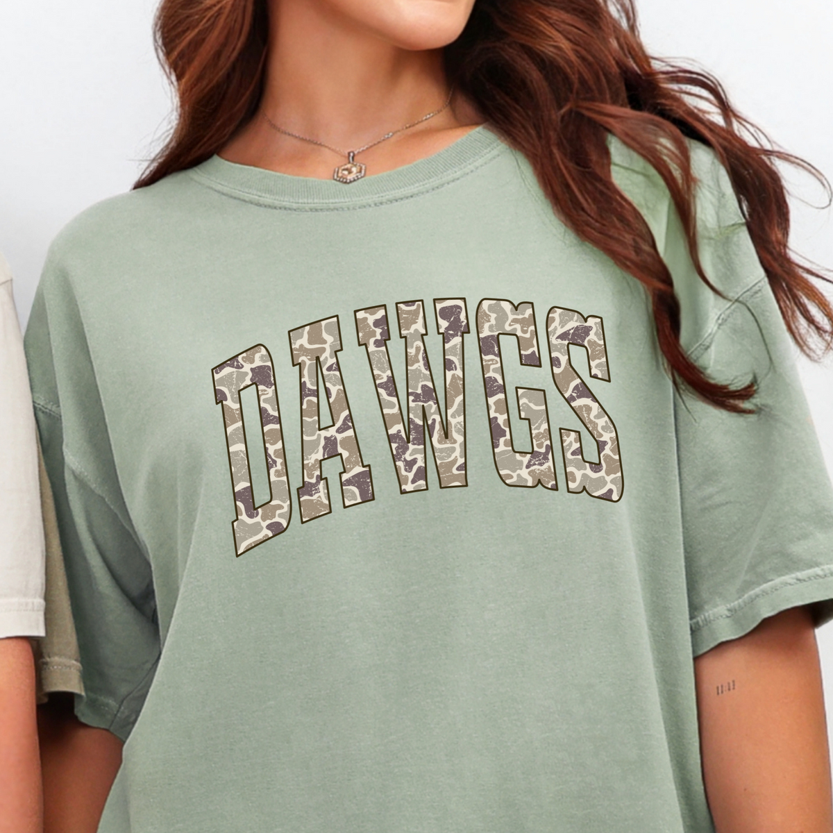 Camo DAWGS graphic on a Bay garment-dyed T-shirt