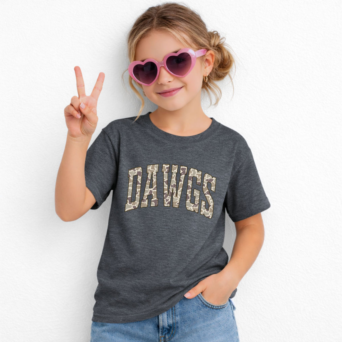 camo dawgs youth t shirt 5000b-dark heather- girl lifestyle