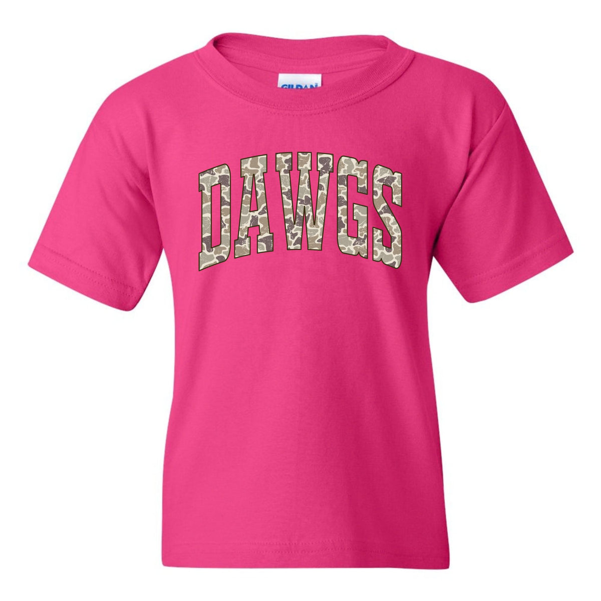 camo dawgs youth t shirt 5000b -heliconia- flatlay