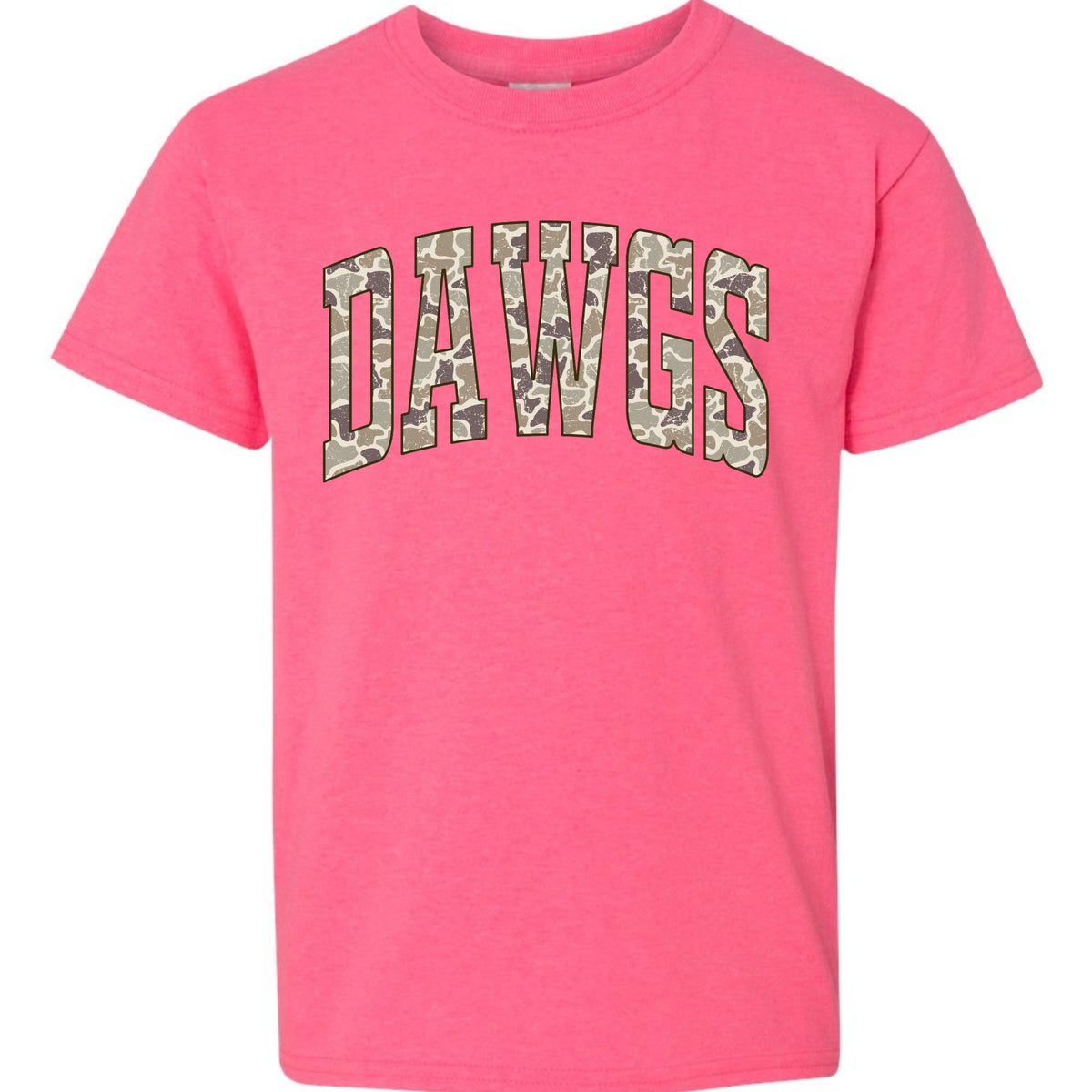camo dawgs youth t shirt 5000b -safety pink- flatlay