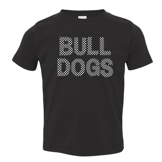 Checkered Bulldogs toddler T-shirt in black, Rabbit Skins 3321 flat lay