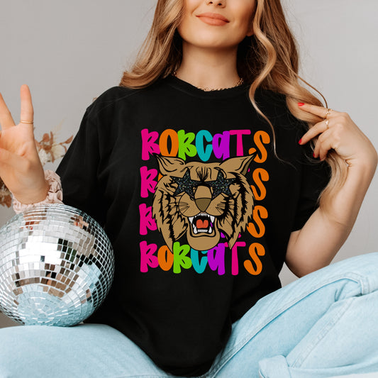 Neon Bobcat with Star Sunglasses Tshirt