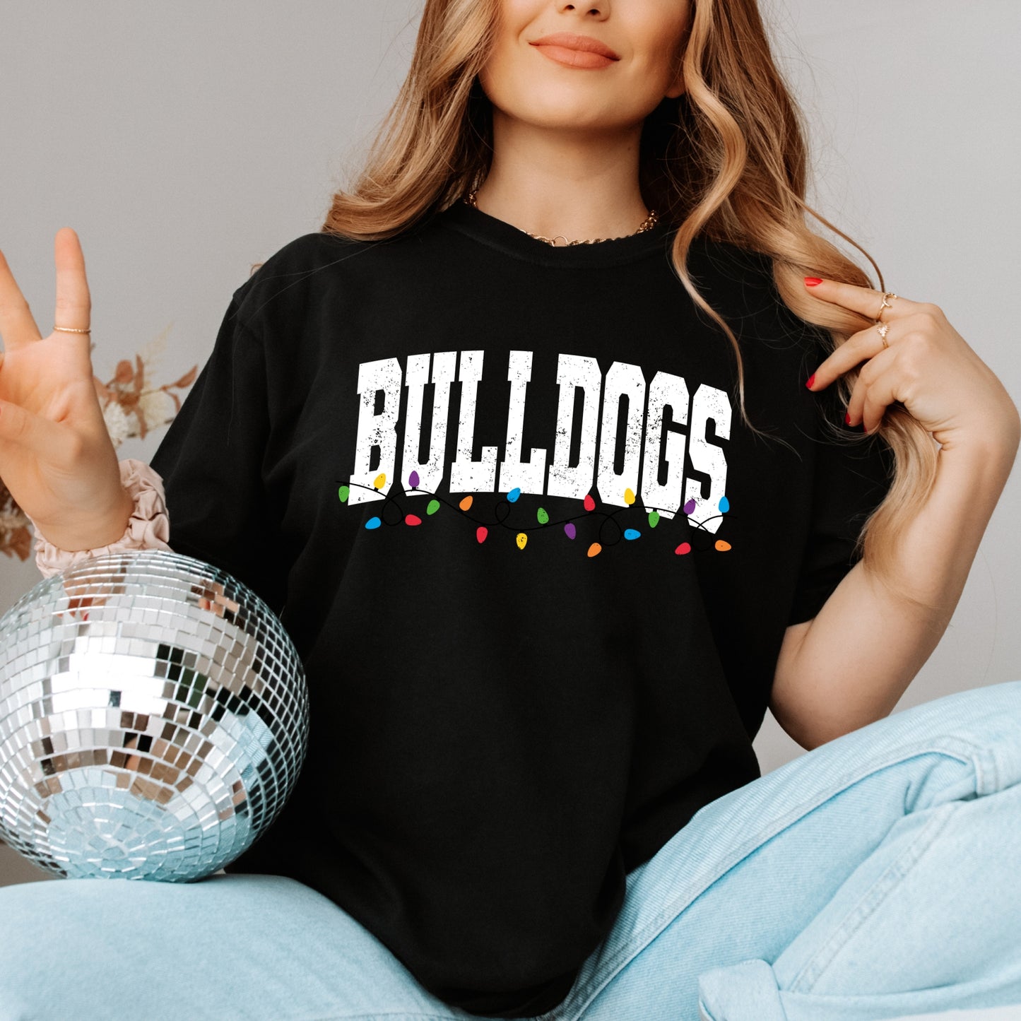 Bulldogs Christmas Lights Shirt | Festive School Spirit Tee