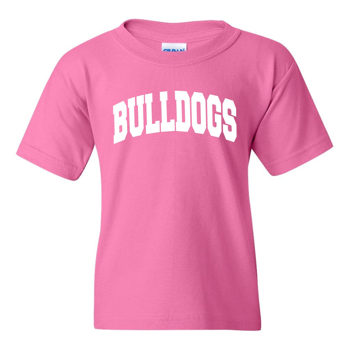 Azalea Gildan 5000B youth tee with white collegiate Bulldogs wordmark
