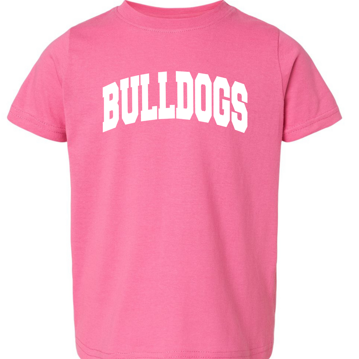 Collegiate Bulldogs toddler T-shirt in Hot Pink, Rabbit Skins flat lay