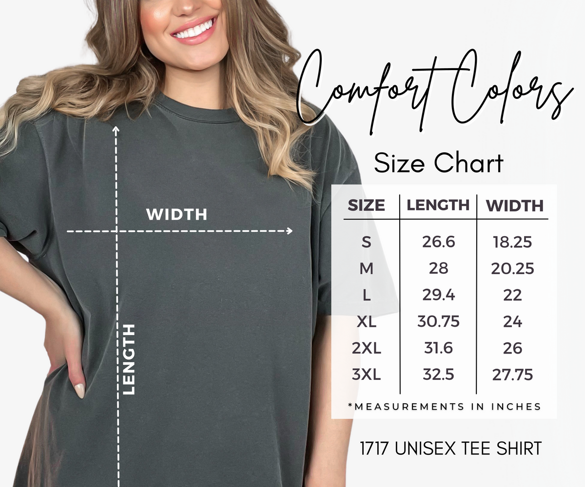 Comfort Colors 1717 T-shirt size chart