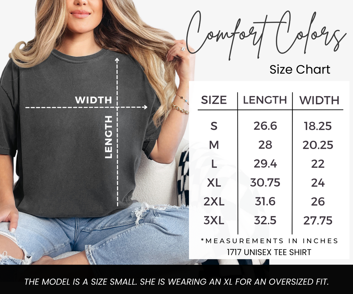Comfort Colors 1717 unisex T-shirt size chart