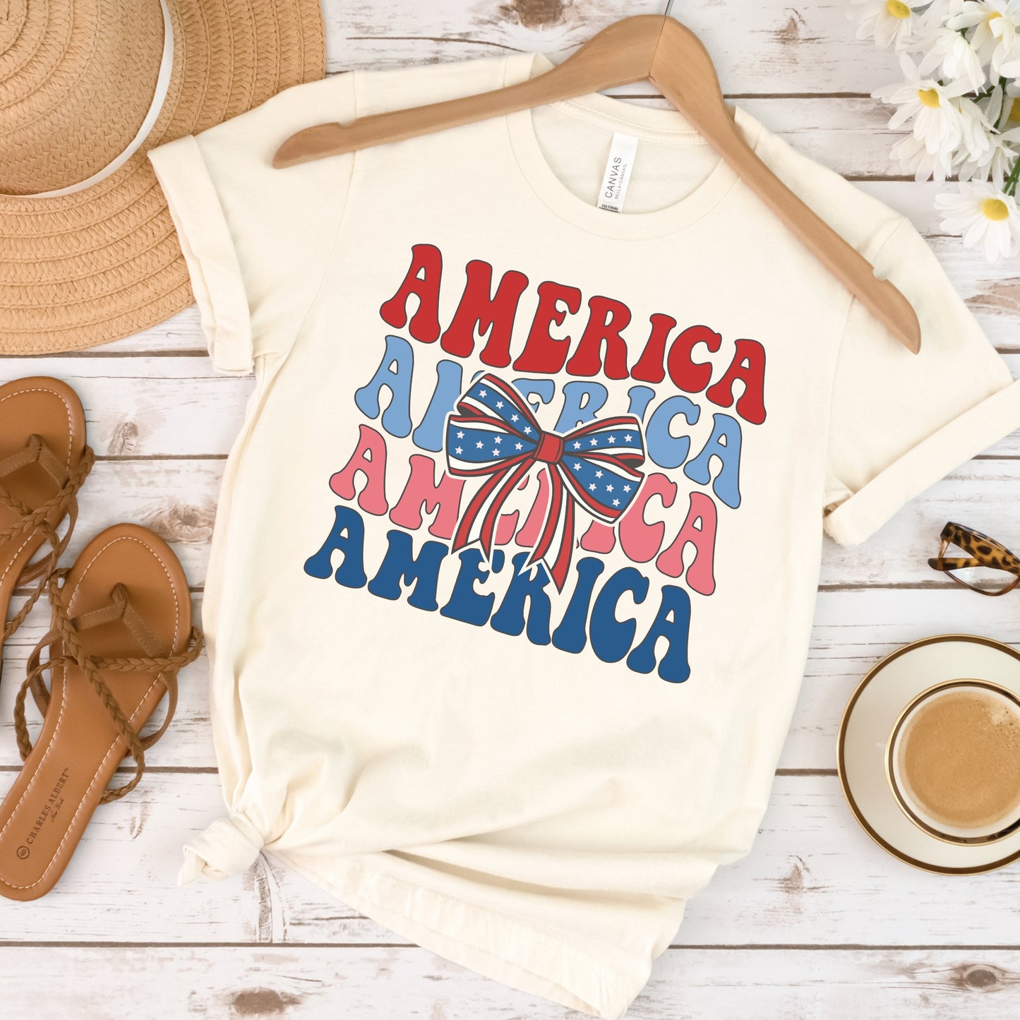 America Bow Patriotic July 4th Memorial Day Tshirt