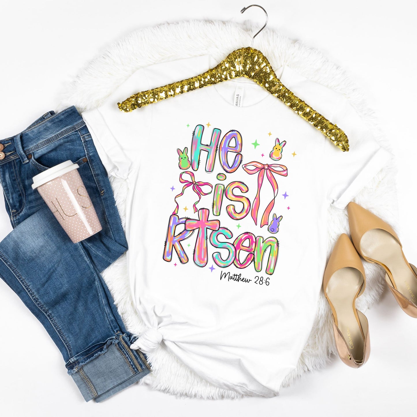 He is Risen Peep and Bow Easter Shirt