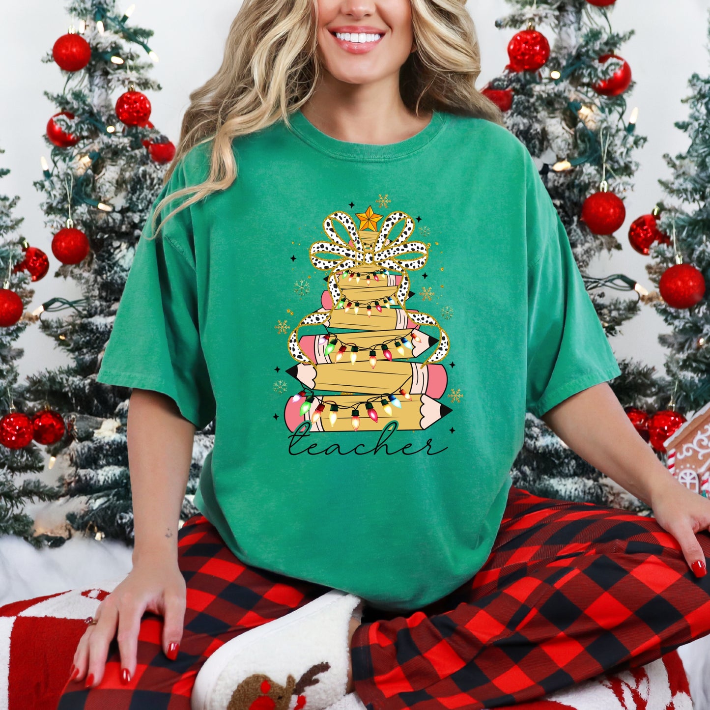 Pencil Christmas Tree Teacher Tshirt