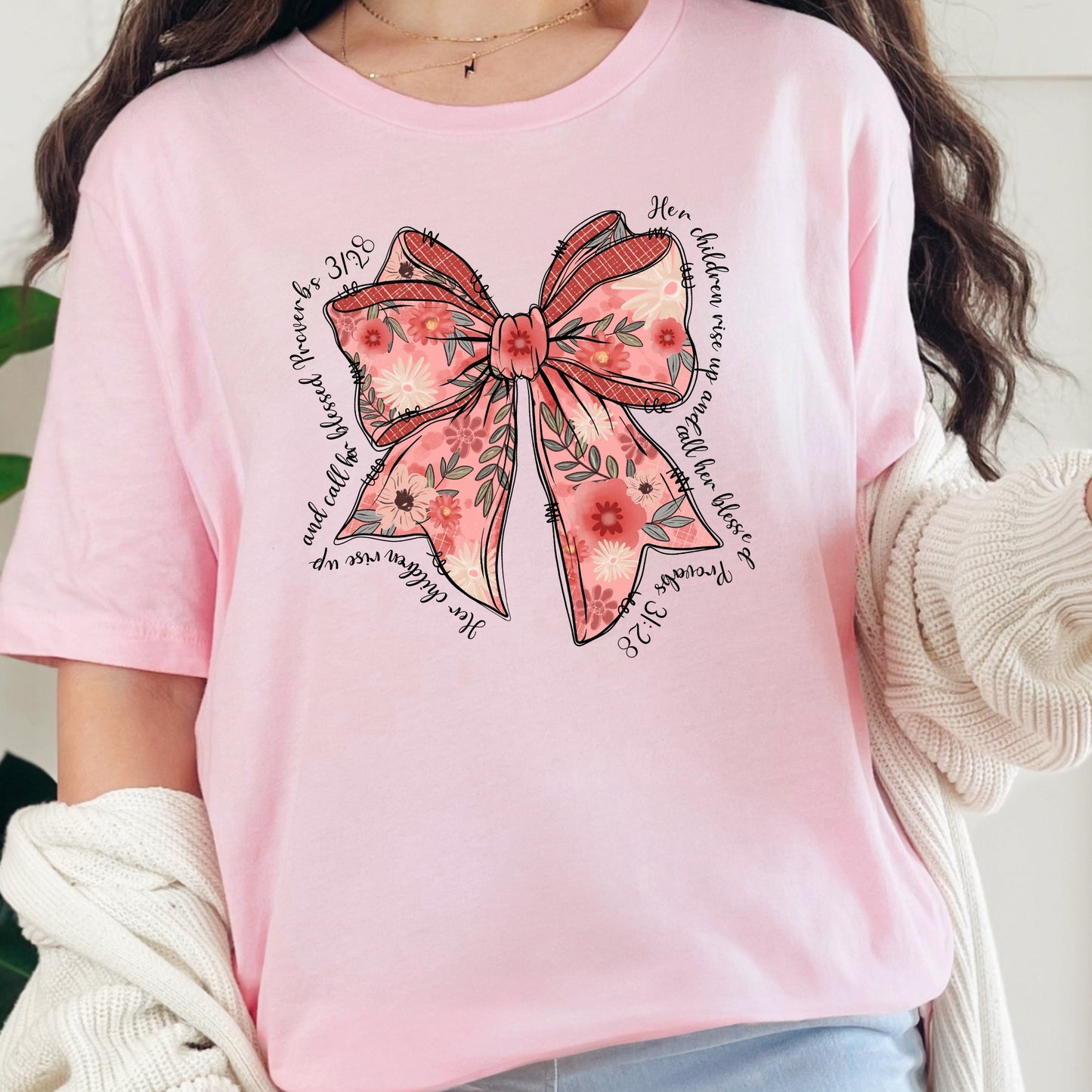 Her Children Rise Up and Call Her Blessed Religious Bow Mother Shirt