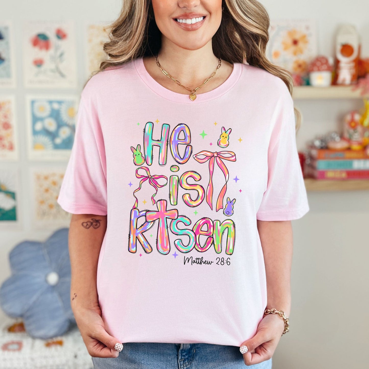 He is Risen Peep and Bow Easter Shirt