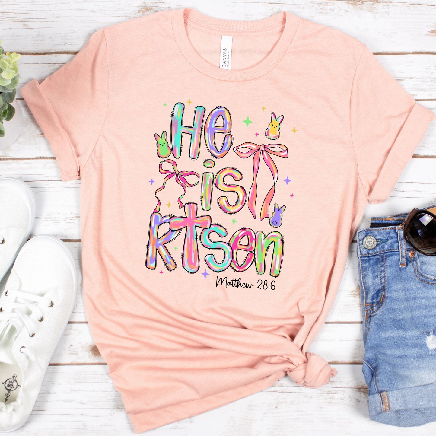 He is Risen Peep and Bow Easter Shirt