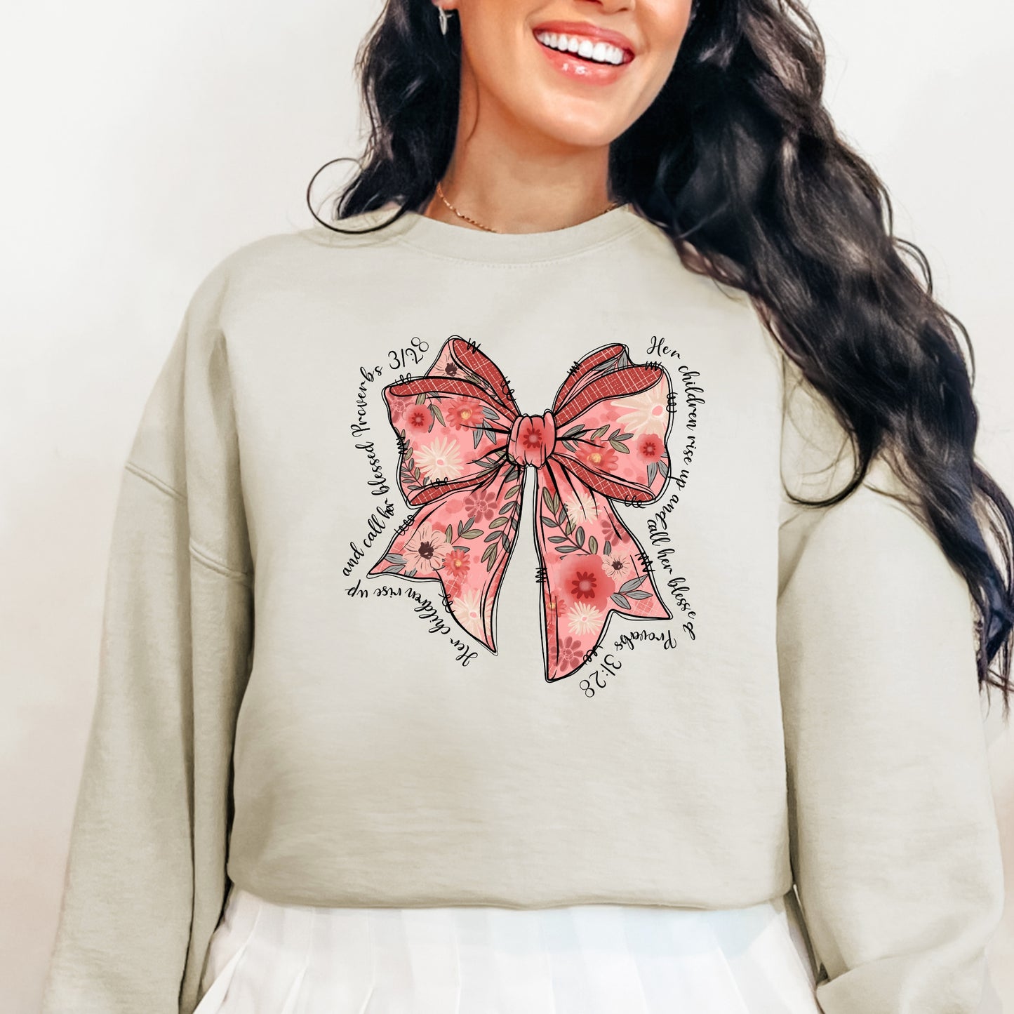 Mother's Day Floral Bow Sweatshirt Her Children Rise Up