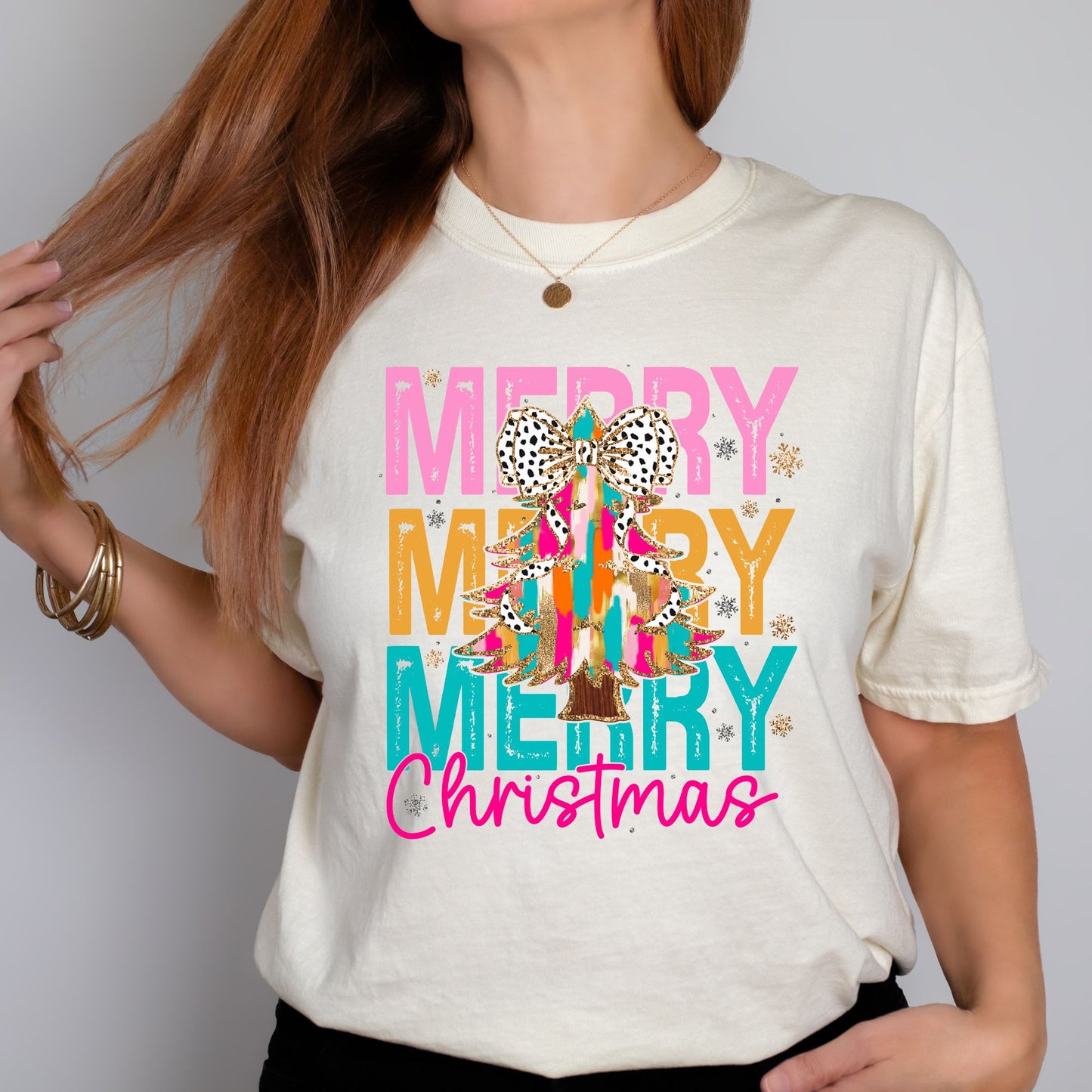 Merry Christmas Tree Colorful tshirt with Glitter Accents