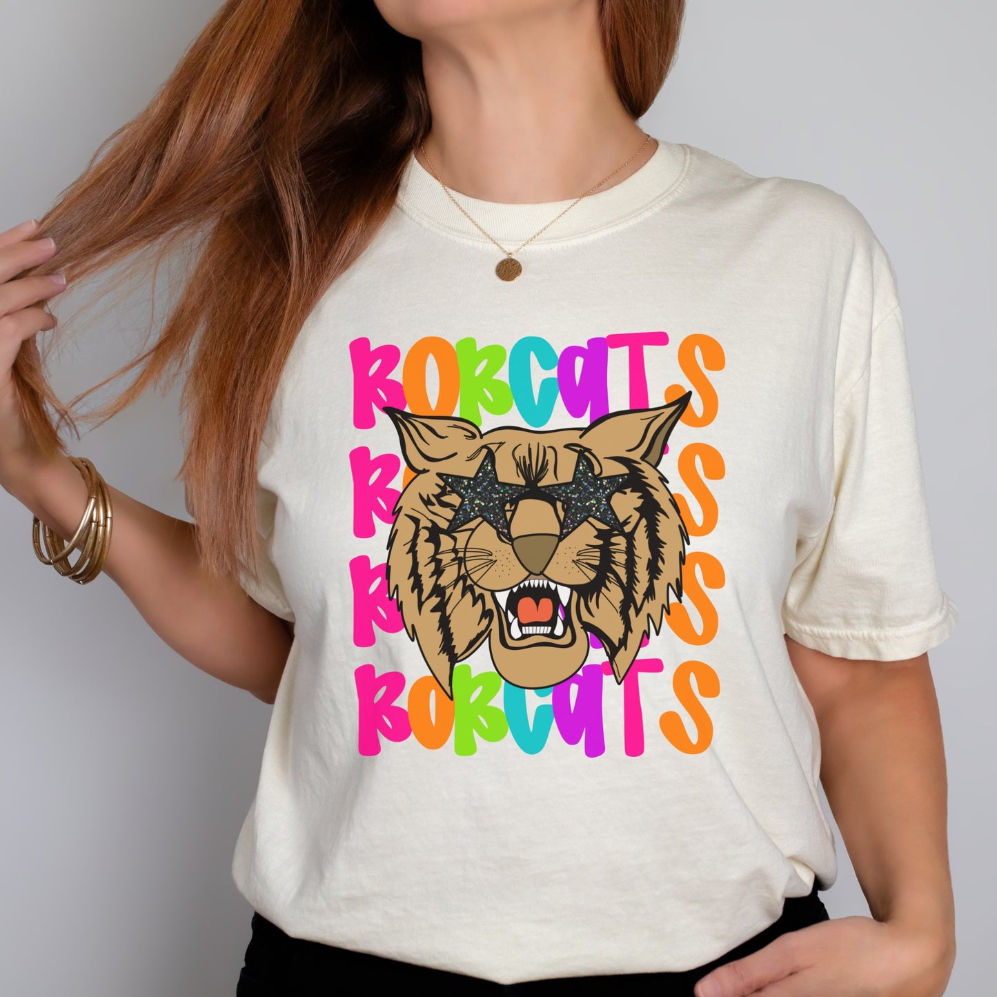 Neon Bobcat with Star Sunglasses Tshirt