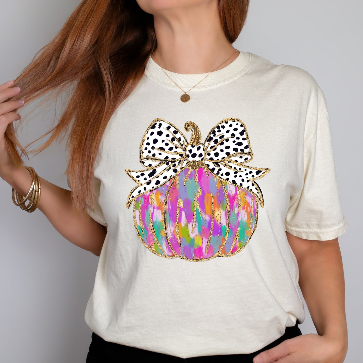 Pumpkin Shirt with Bow and Glitter Accents