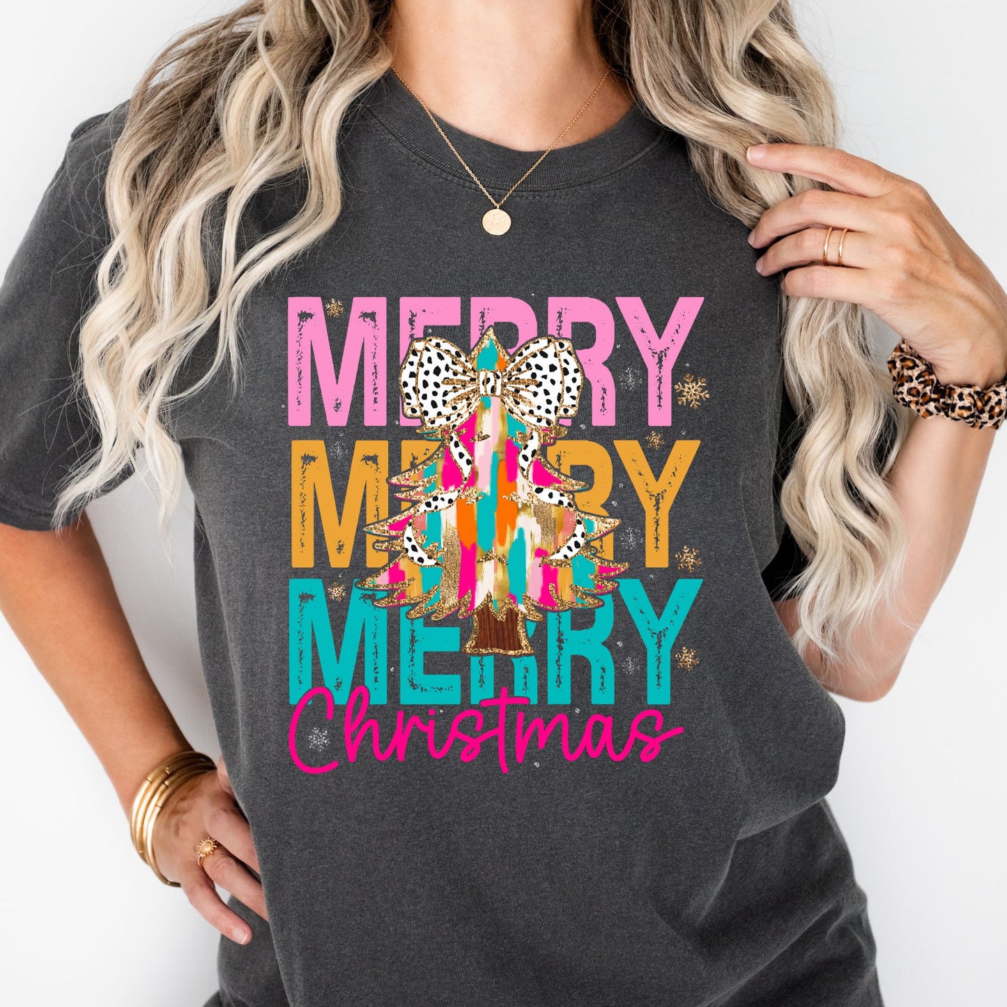 Merry Christmas Tree Colorful tshirt with Glitter Accents